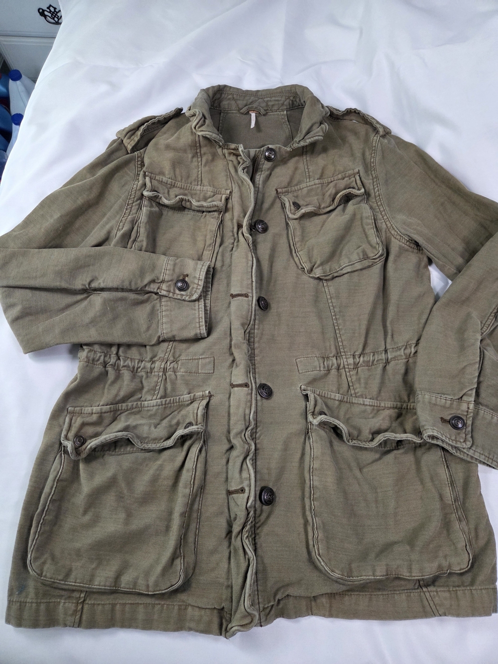 Free People Olive Green Utility Jacket with Patch Pockets